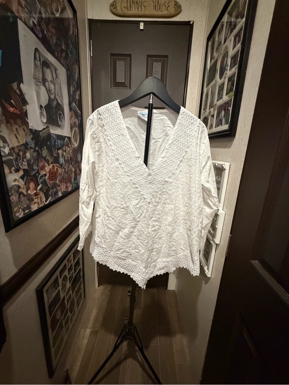 Boho V-Neck Lace-Trim White Blouse